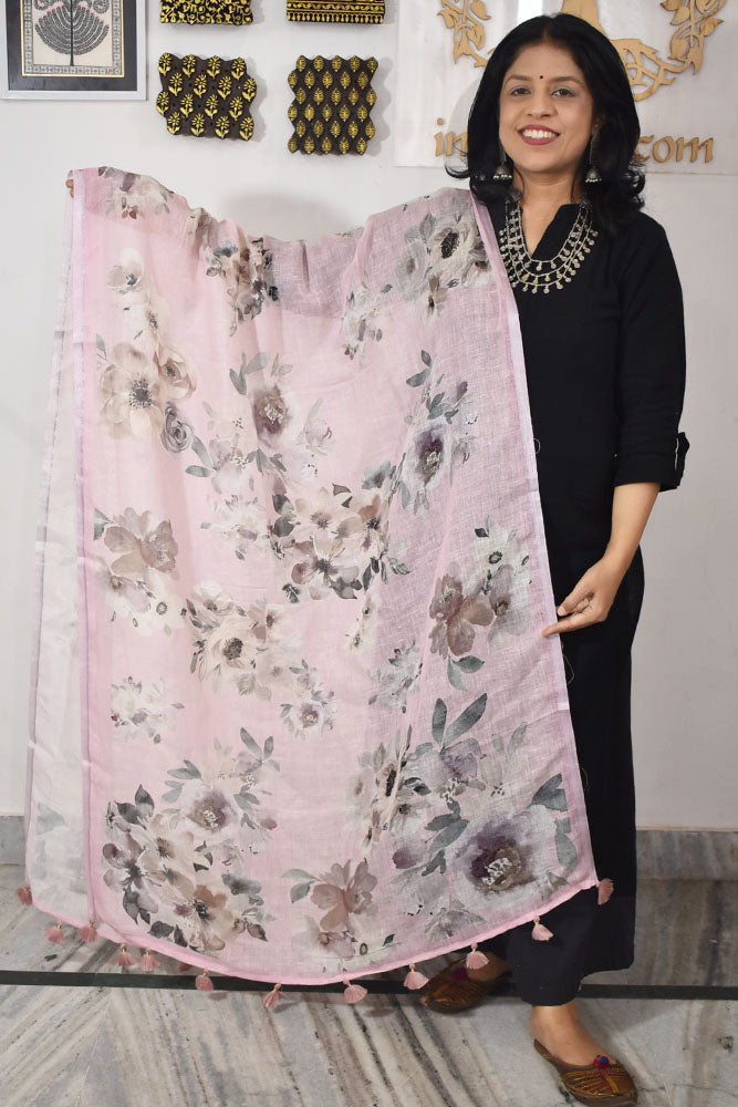 Elegant Digital Print Pure Linen dupatta