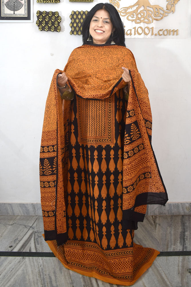 Bagh Hand Block Printed unstitched 3 pc Cotton suit fabric with block print from MP