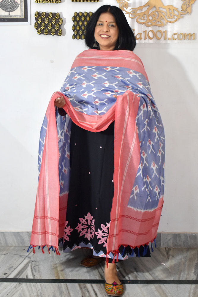 Beautiful Ikkat Patch Work Cotton kurta with Pochampally Ikkat Dupatta & Cotton Bottom - 3 pc set