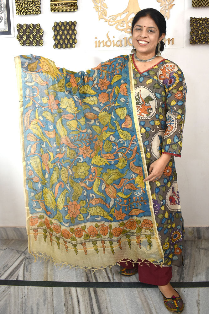 Beautiful Kota Cotton Hand Painted Kalamkari Dupatta