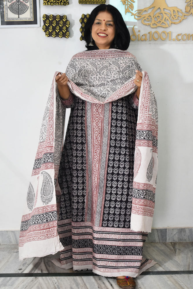 Bagh Hand Block Printed unstitched 3 pc Cotton suit fabric with Placement block print from MP
