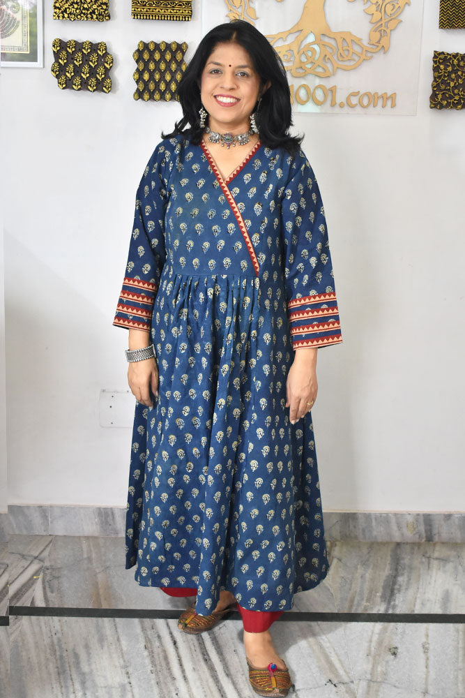 Designer Block Printed Ajrakh cotton Kurta / Dress - Size 38 to 46 ( all sizes)