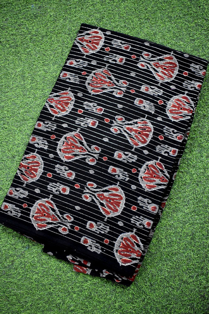 Block Printed Running Lurex Cotton Fabric