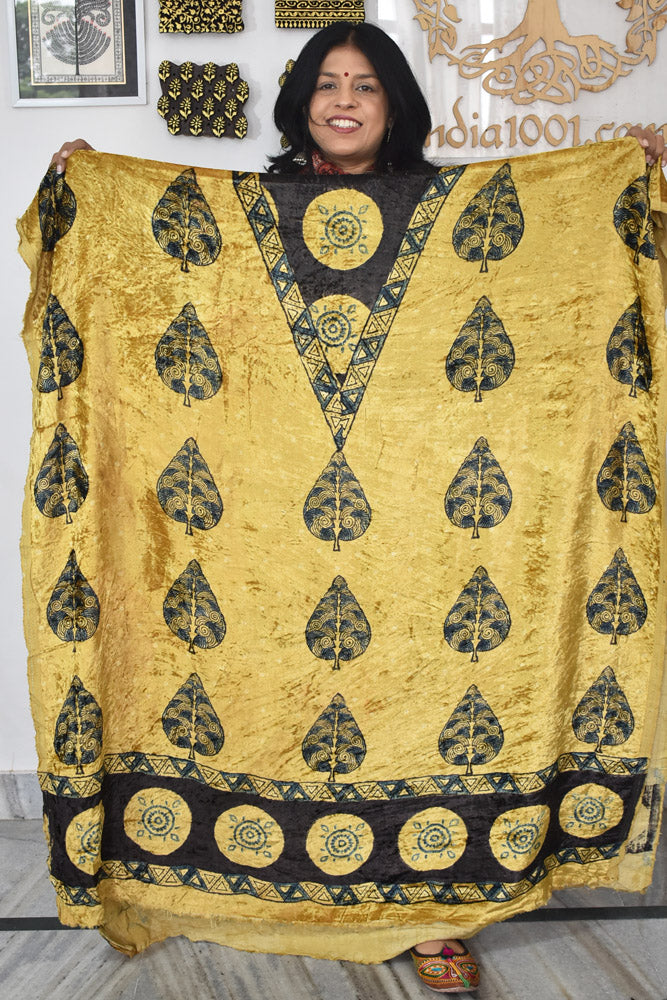 Ajrakh Velvet kurta fabric