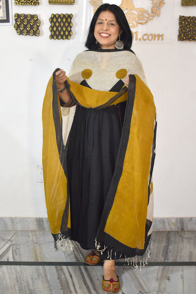 Elegant Hand Block Printed Pure Linen dupatta
