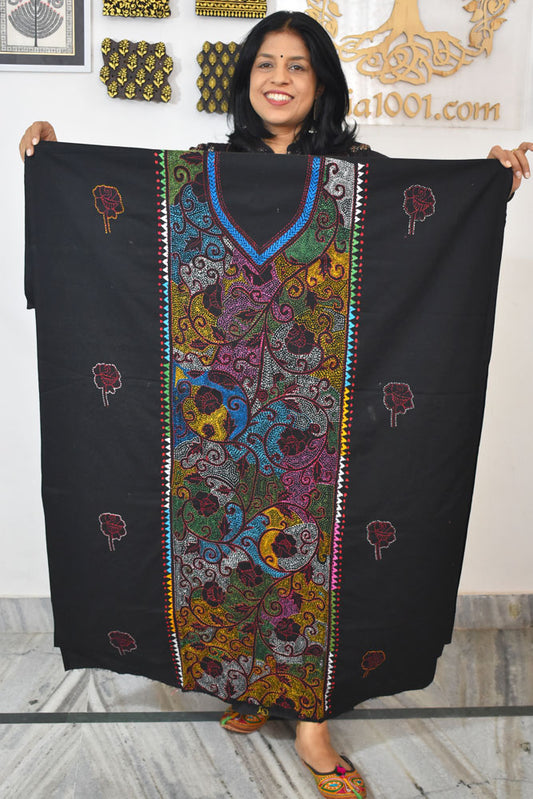 Hand Embroidered Kantha work cotton fabric - (Length 2.8 mtrs )