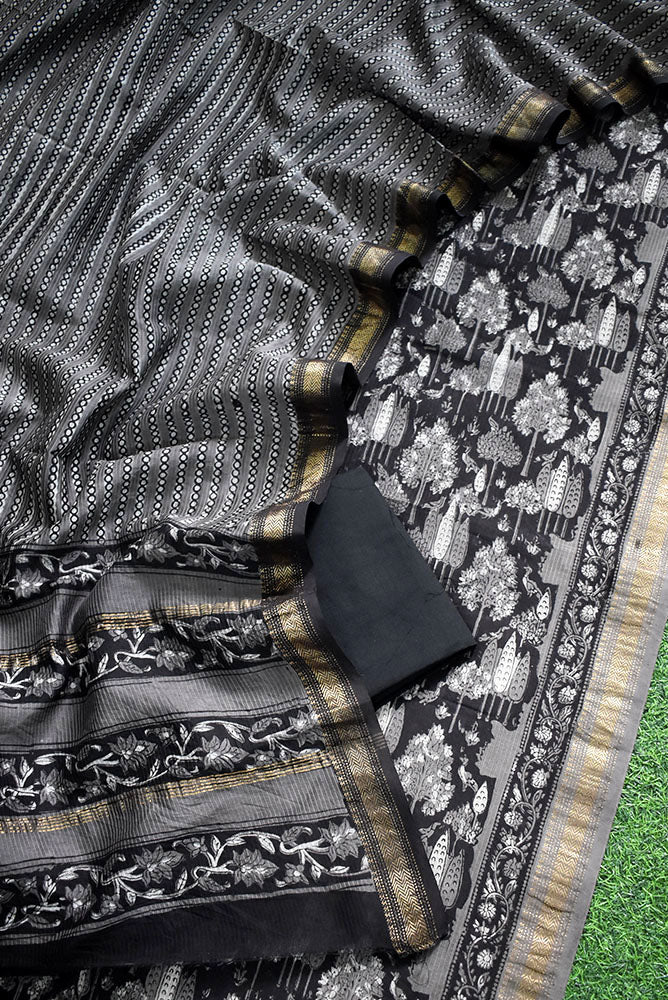 Beautiful Jahota Hand Block Printed Maheshwari Silk Cotton set with Bottom