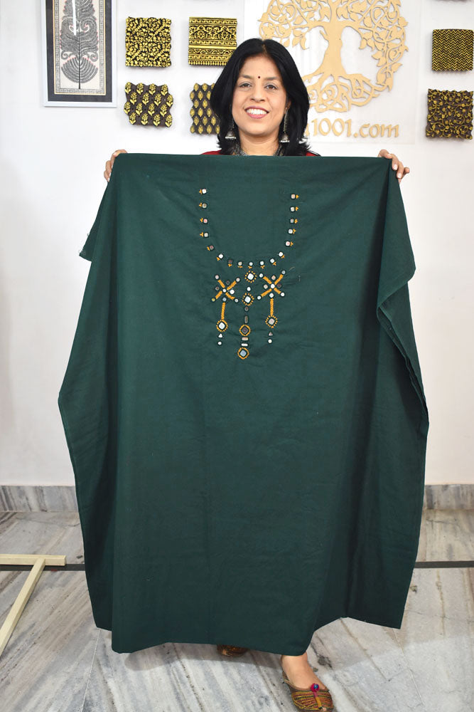 5 mtr cotton fabric with Mirror and Ahir work embroidery on the neck