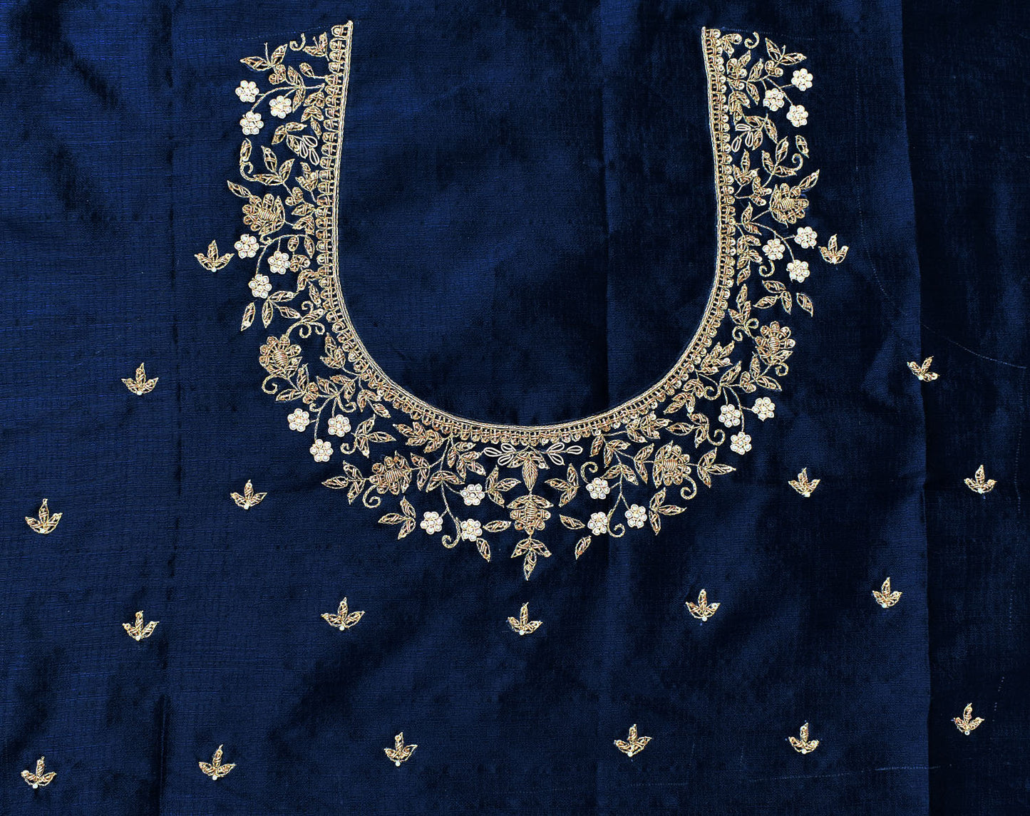 Intricate & Detailed Hand Zardozi, DaBka, Aari , Pearl & Sequin work Blouse Fabric on Art Silk Fabric