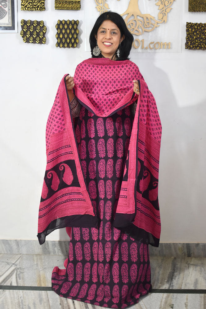 Bagh Hand Block Printed unstitched 3 pc Cotton suit fabric from MP