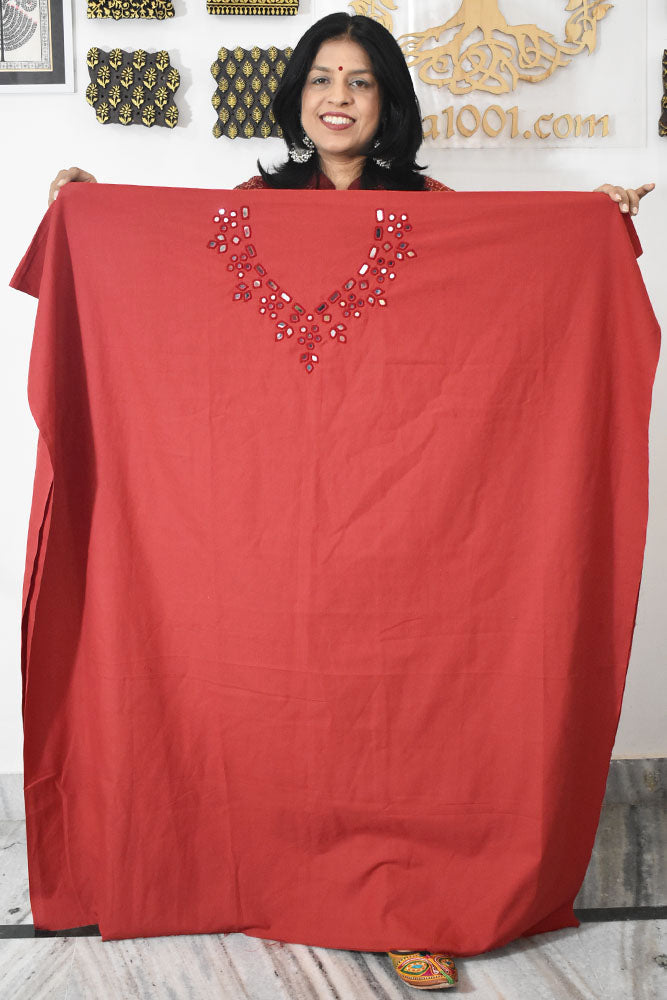 Handwoven cotton kurta fabric with Kutch Mirror work