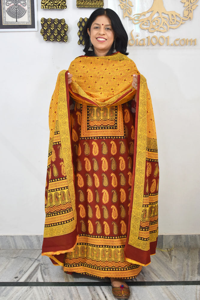 Bagh Hand Block Printed unstitched 3 pc Cotton suit fabric with Placement block print from MP