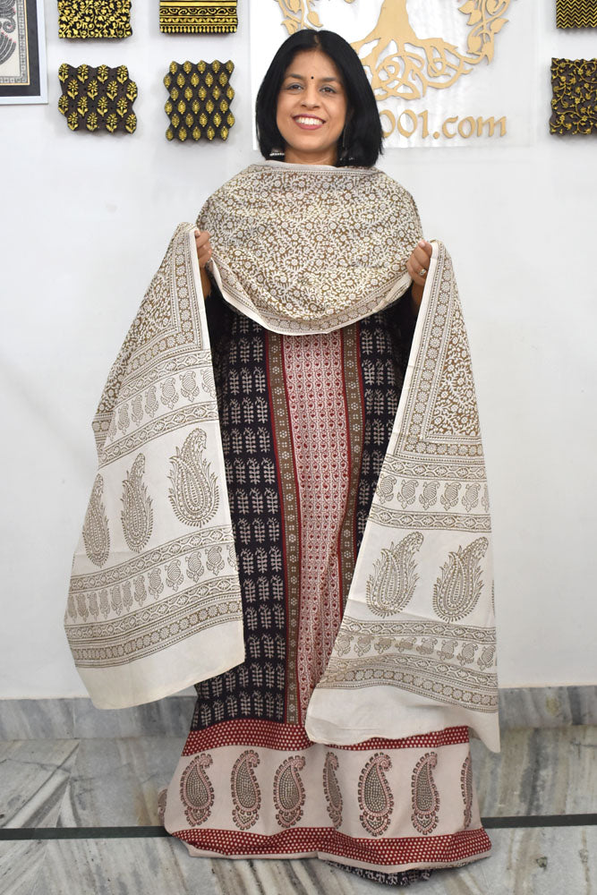 Bagh Hand Block Printed unstitched 3 pc Cotton suit fabric from MP