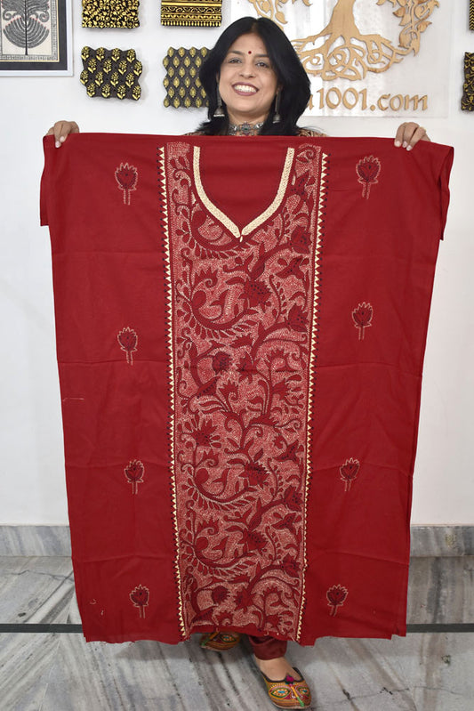 Hand Embroidered Kantha work cotton fabric - (Length 2.8 mtrs )