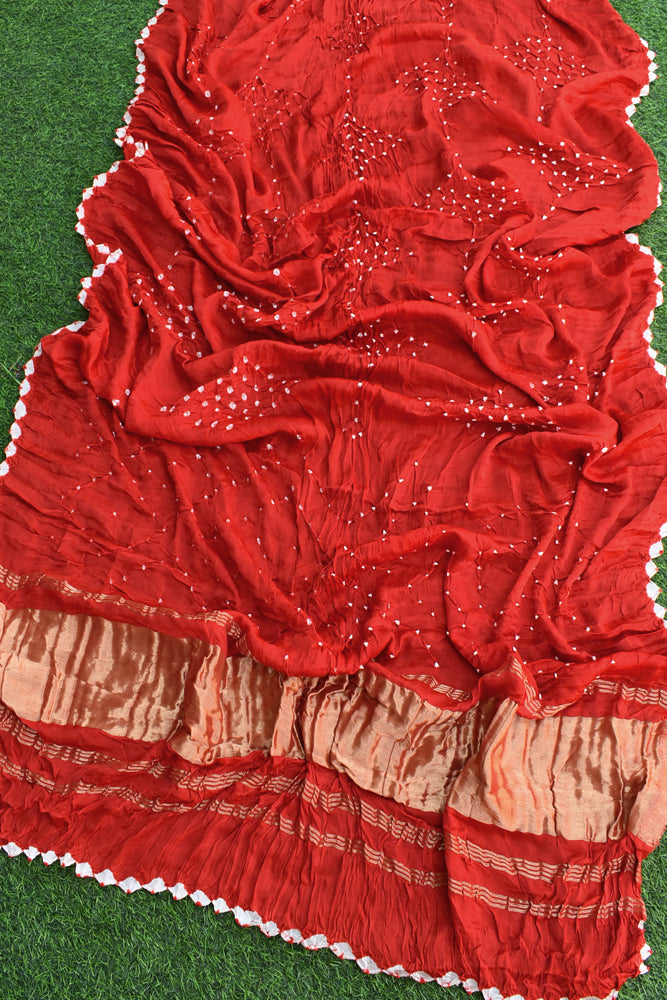 Beautiful Hand Crafted Bandhani Modal Silk Dupatta with Tissue Lagdi patta palla