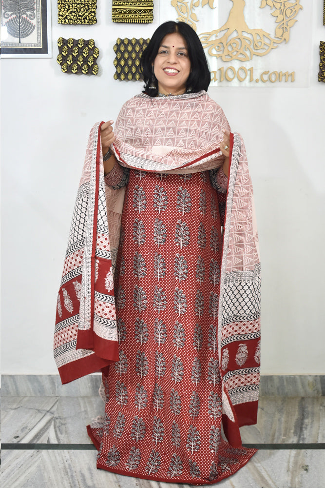 Bagh Hand Block Printed unstitched 3 pc Cotton suit fabric from MP