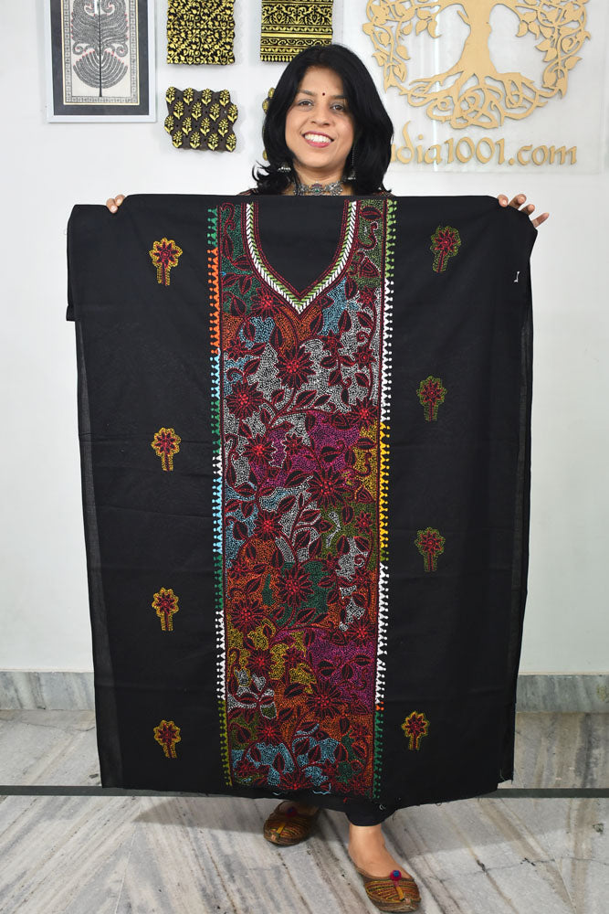 Hand Embroidered Kantha work cotton fabric - (Length 2.8 mtrs )