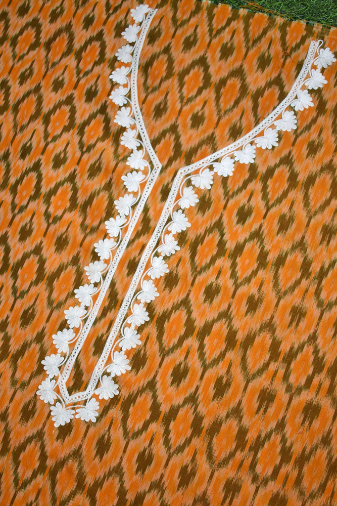 HandWoven Mercerized ikkat cotton fabric with embroidery