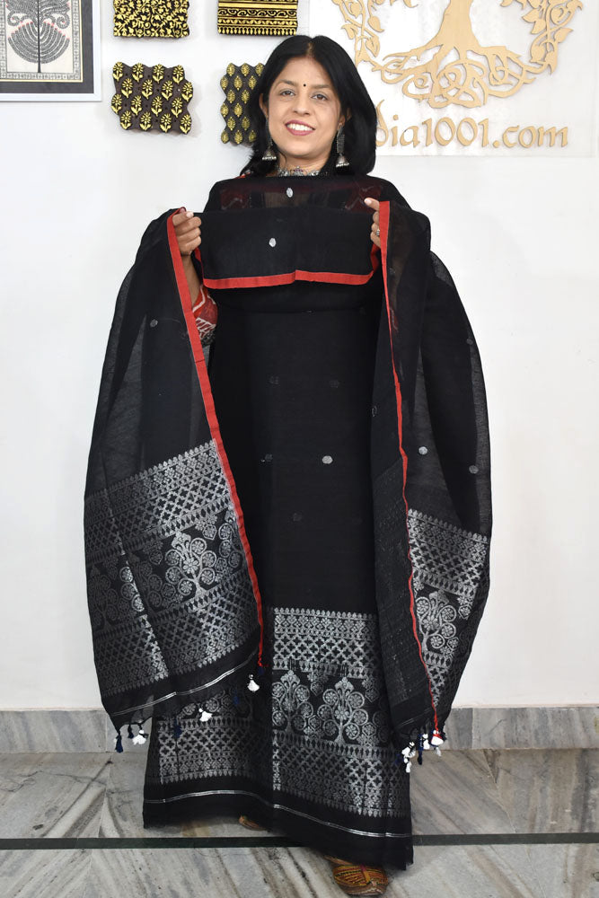 Kalakriti : Beautiful Hand Woven Pure Linen Jamdani Kurta Fabric & Dupatta set