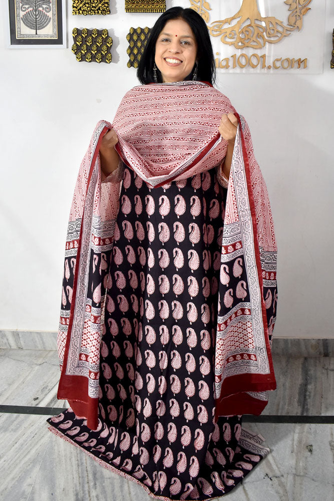 Bagh Hand Block Printed unstitched 3 pc Cotton suit fabric with block print from MP