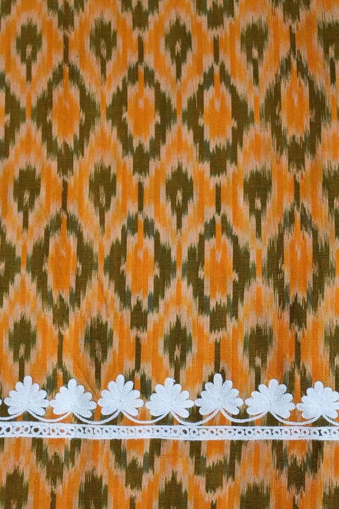 HandWoven Mercerized ikkat cotton fabric with embroidery