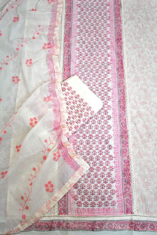 Beautiful Handwoven Cotton suit with Hand block printed Cotton Dupatta