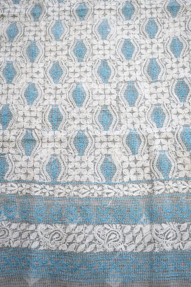 Designer Hand Embroidered Chikankari Tepchi work Kota Doria fabric