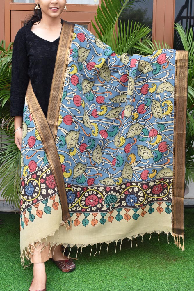 Beautiful Bangalore Cotton Silk Pen Kalamkari Dupatta