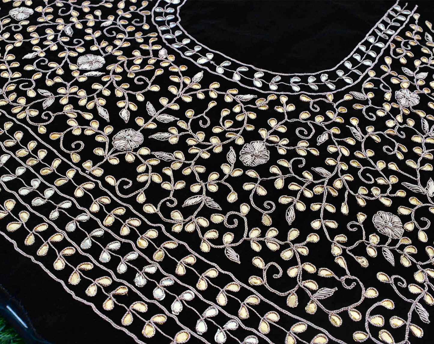 Velvet Fabric with Hand Gota pattiwork , Pearl, Zardozi  Embroidery