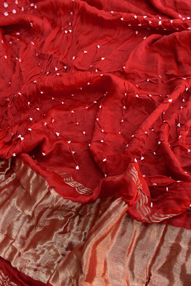 Beautiful Hand Crafted Bandhani Modal Silk Dupatta with Tissue Lagdi patta palla