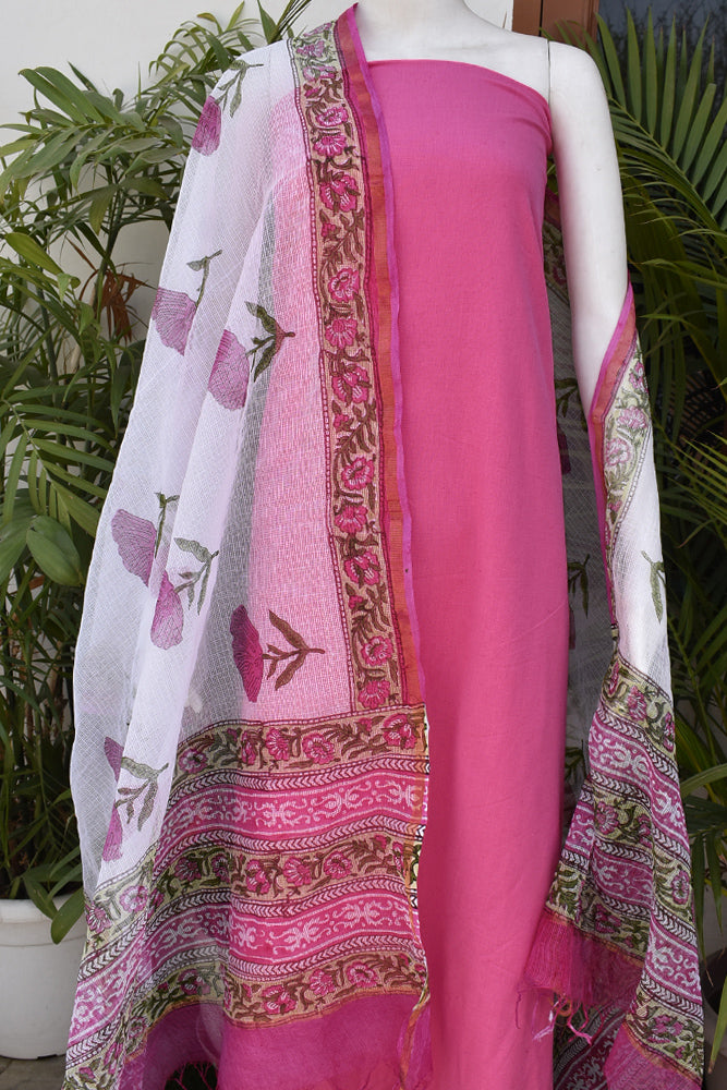 Beautiful Cotton unstitched suit fabric with Kota Doria Dupatta