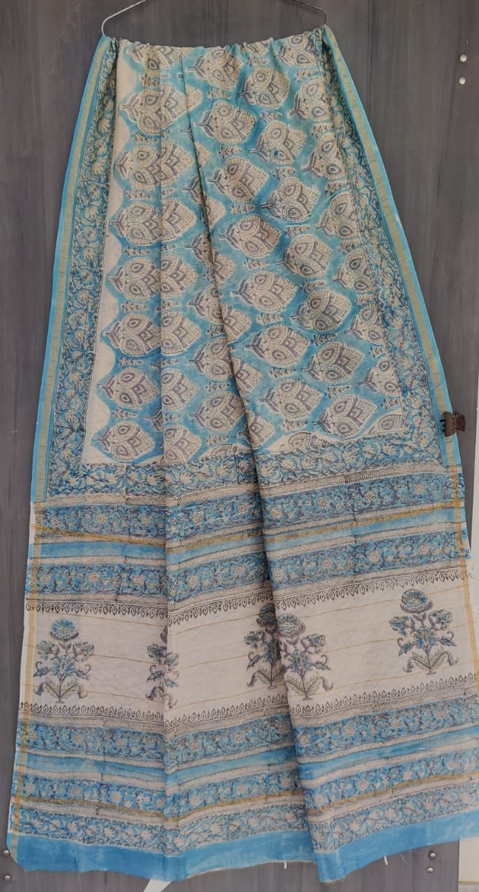 Beautiful Hand Block Printed Chanderi Silk Cotton Saree