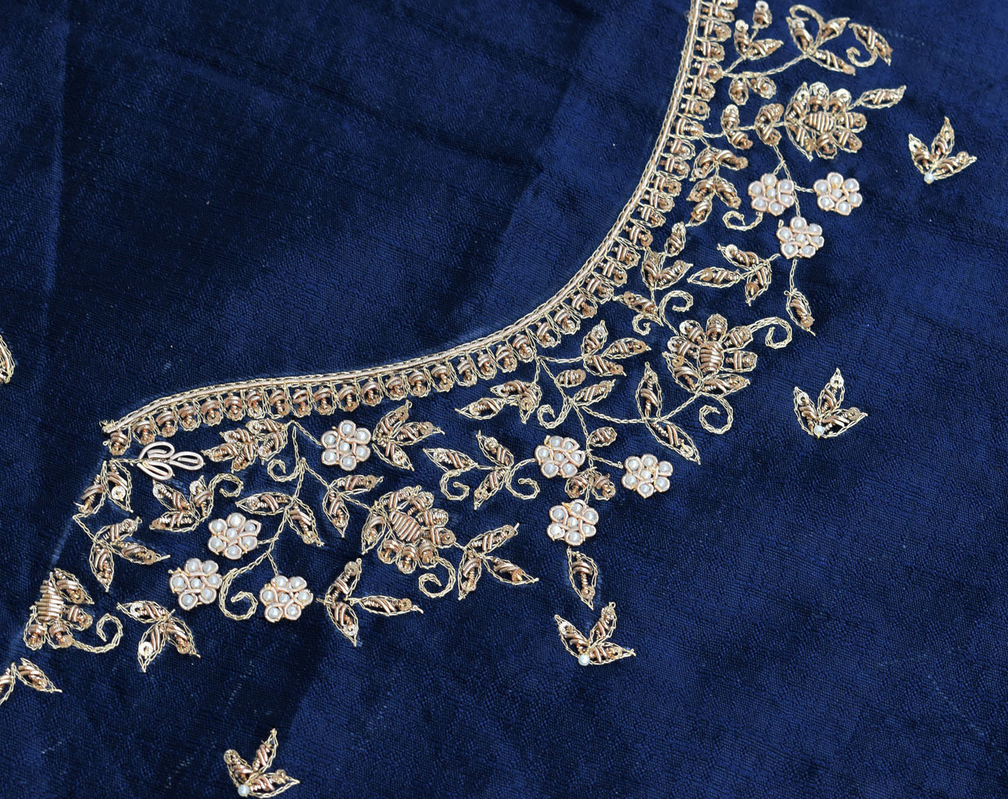 Intricate & Detailed Hand Zardozi, DaBka, Aari , Pearl & Sequin work Blouse Fabric on Art Silk Fabric