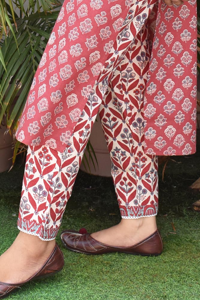 Soft Cotton Kurta and pant set with Embroidery & Lace details -Size 36, 38