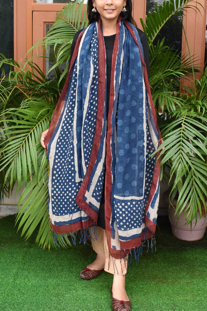 Elegant Hand Block Printed Pure Linen dupatta