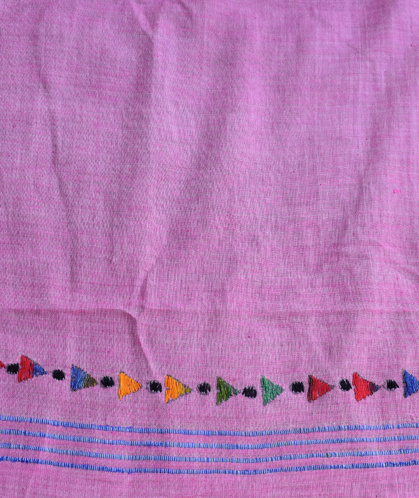 Elegant Handwoven Khesh Cotton Saree with Hand Kantha work