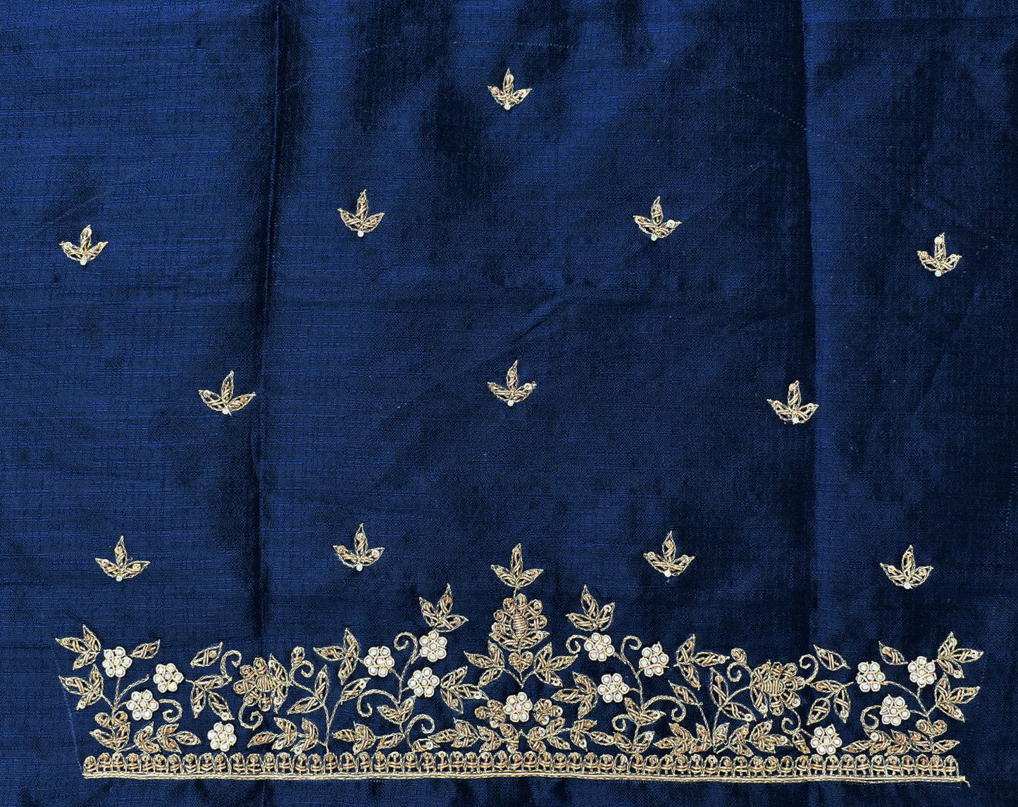 Intricate & Detailed Hand Zardozi, DaBka, Aari , Pearl & Sequin work Blouse Fabric on Art Silk Fabric