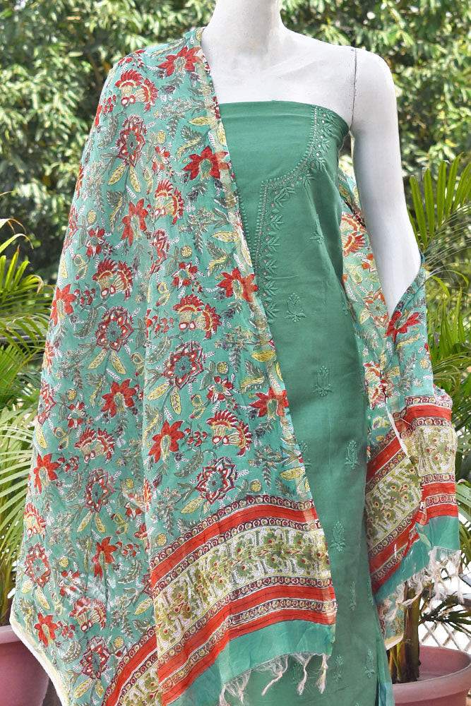 Beautiful Sanganer Block Print Chanderi dupatta with Chanderi Chikankari & Muqaish Work Kurta