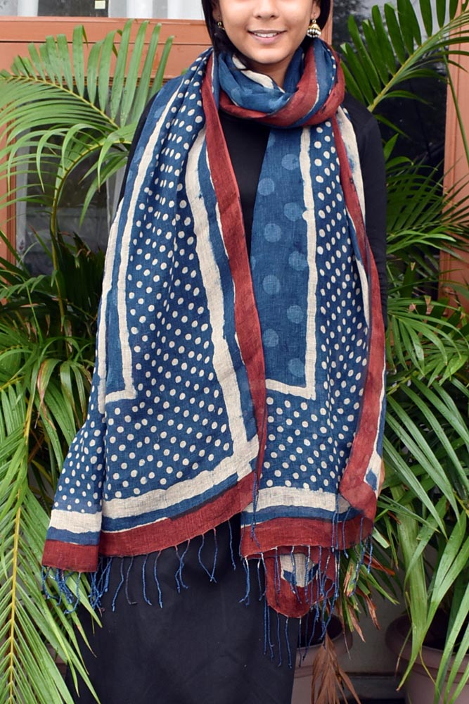 Elegant Hand Block Printed Pure Linen dupatta