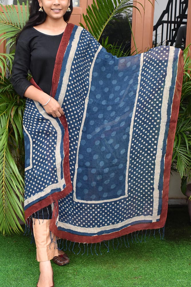 Elegant Hand Block Printed Pure Linen dupatta