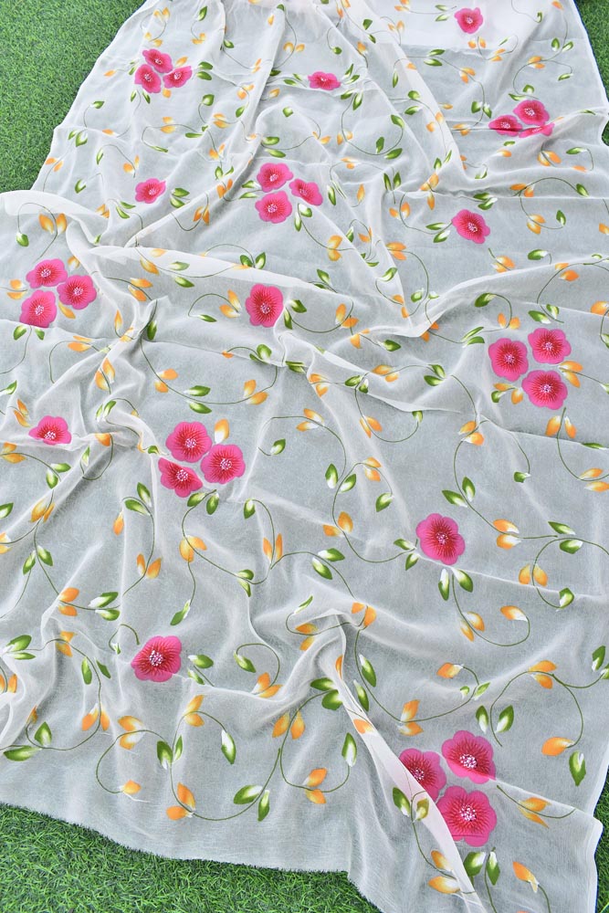 Prakriti : Beautiful Chiffon Saree with Hand Painted Floral Motifs