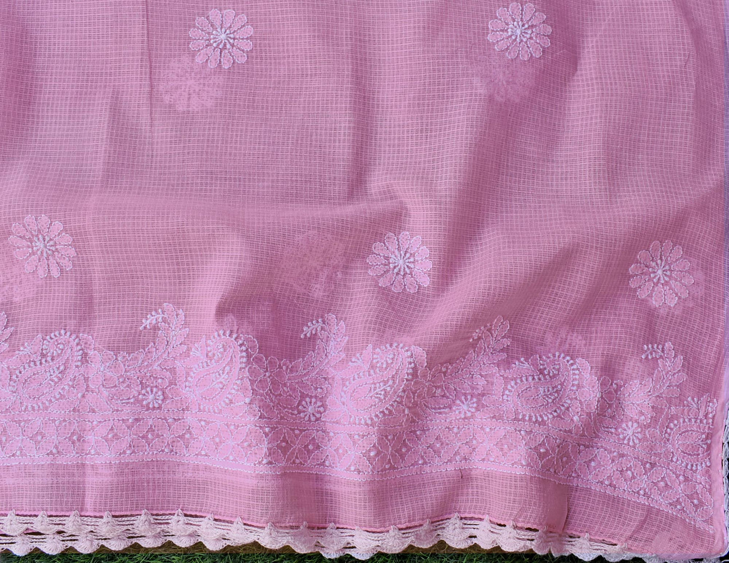 Kota Cotton Dupatta with Hand Chikankari embroidery & crochet borders