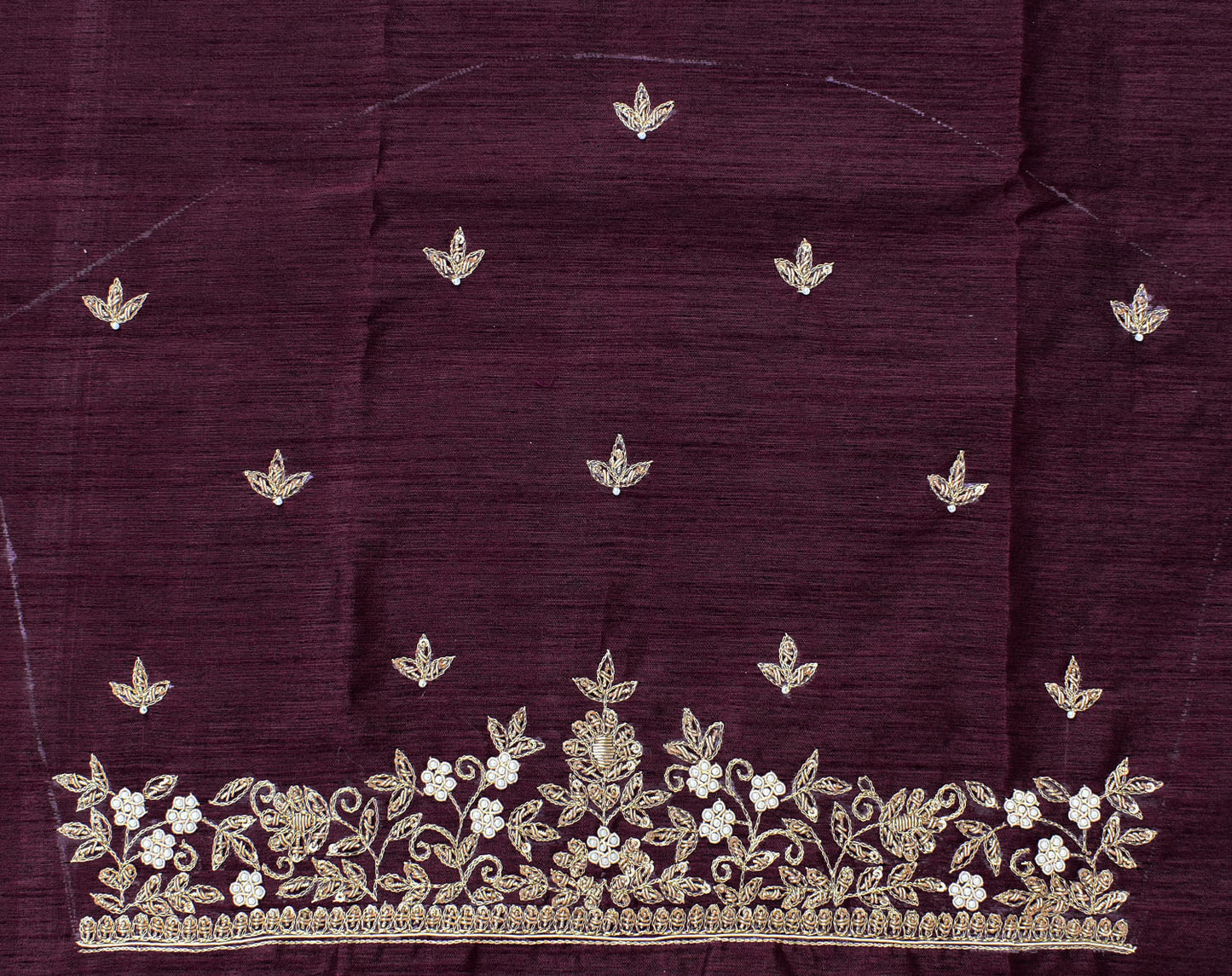 Intricate & Detailed Hand Zardozi, DaBka, Aari , Pearl & Sequin work Blouse Fabric on Art Silk Fabric