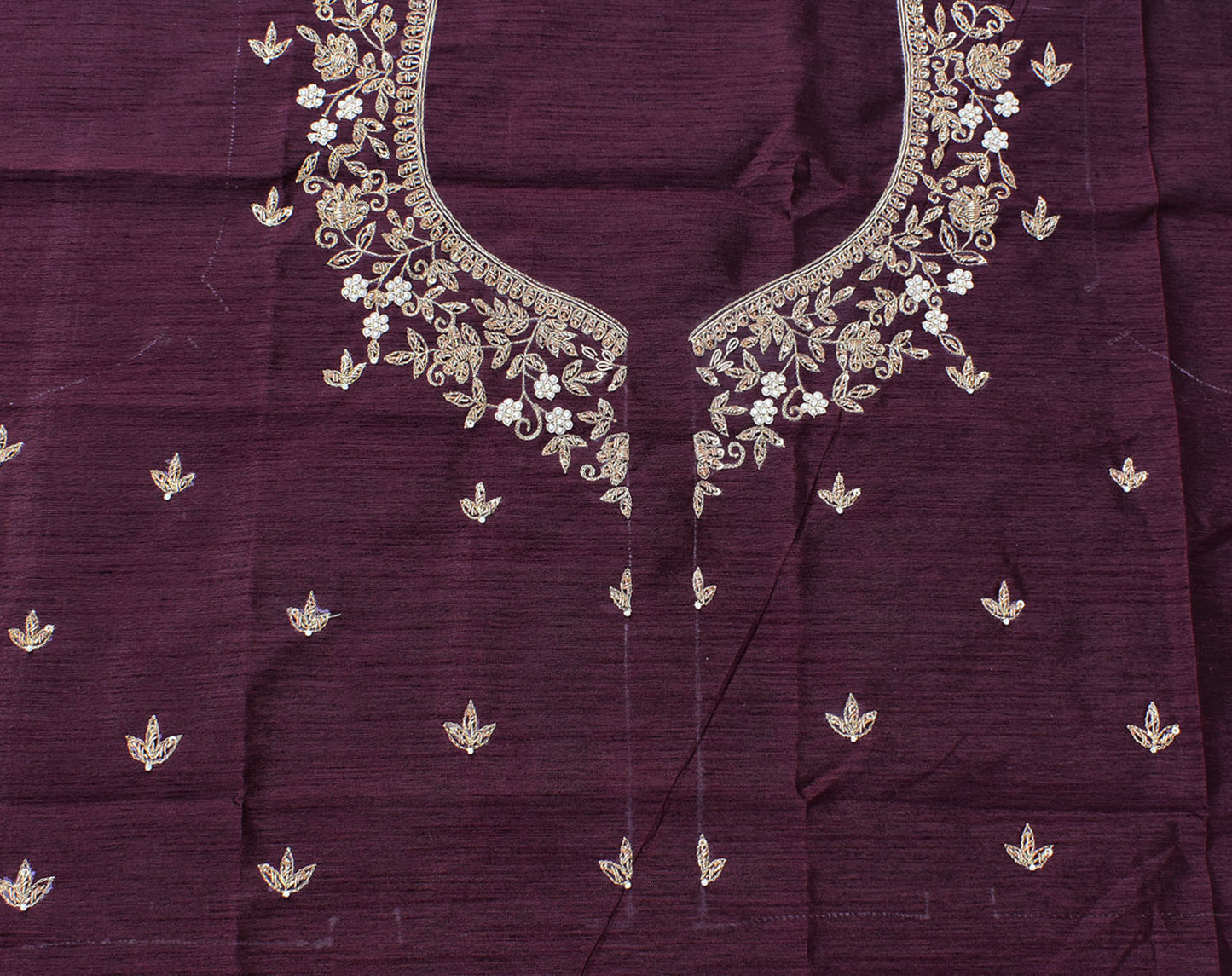 Intricate & Detailed Hand Zardozi, DaBka, Aari , Pearl & Sequin work Blouse Fabric on Art Silk Fabric