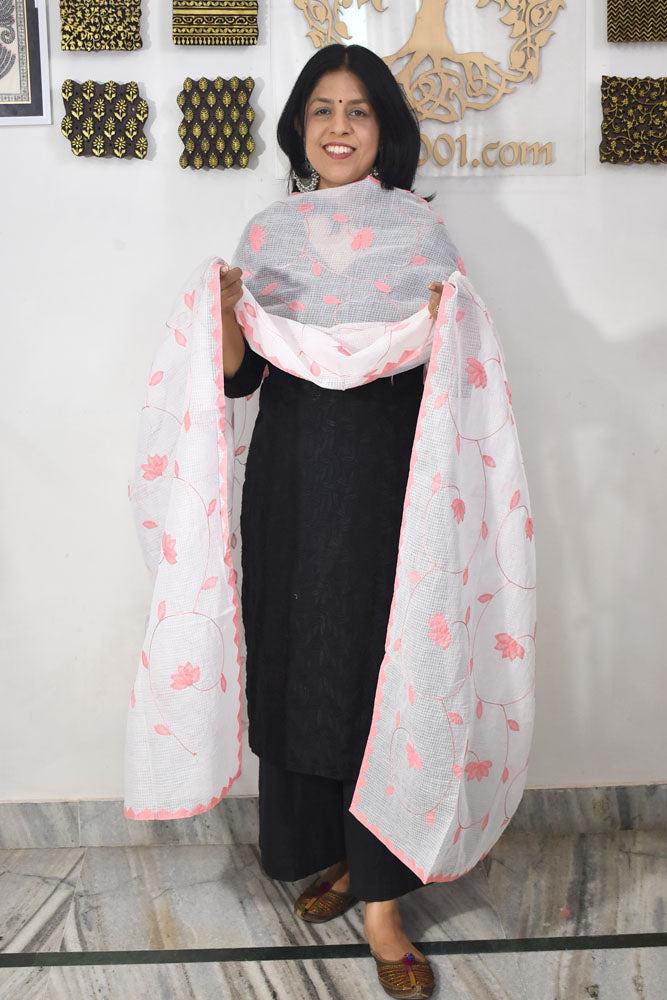 Handcrafted Phool Patti Applique & Hand Crochet work Kota cotton dupatta