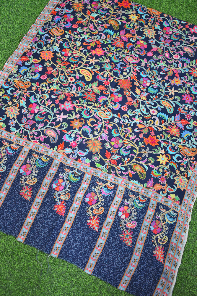 Beautiful Kalamkari Kashmiri shawl / stole with Aari Work