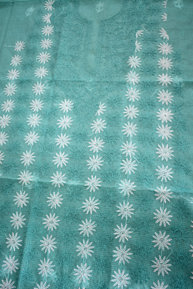 Designer Hand Embroidered Chikankari Tepchi work Kota Doria fabric - (3 - 3.1 mtrs )