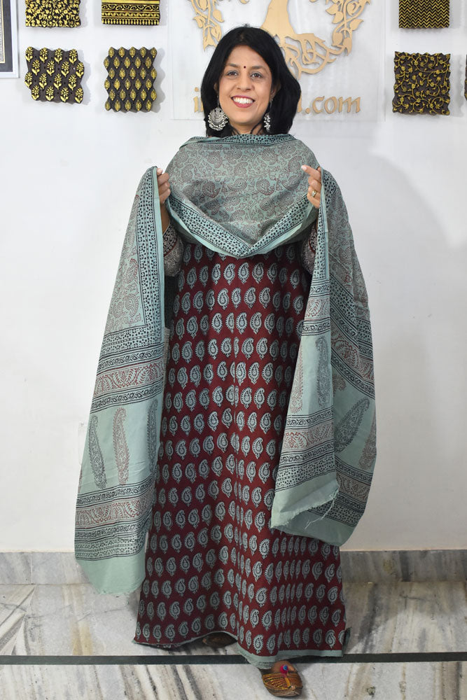 Bagh Hand Block Printed unstitched 3 pc Cotton suit fabric from MP