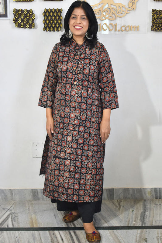 Beautiful Hand Block Printed Ajrakh Cotton kurta, Size 38 to 46 ( all sizes)