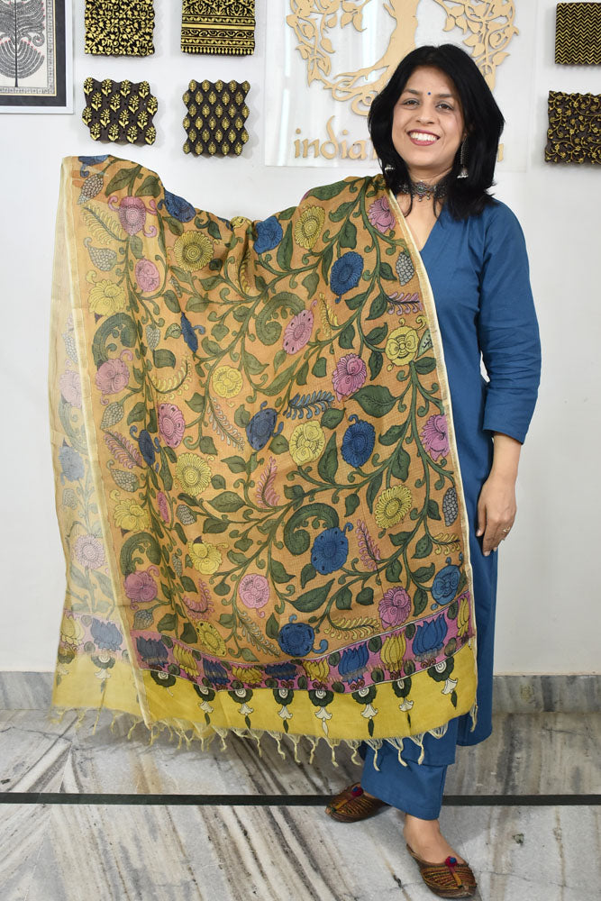 Beautiful Kota Cotton Hand Painted Kalamkari Dupatta